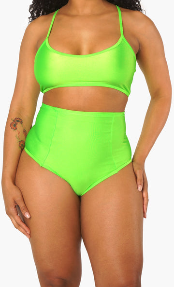 Pantalones de cintura ultra alta en color lima neón